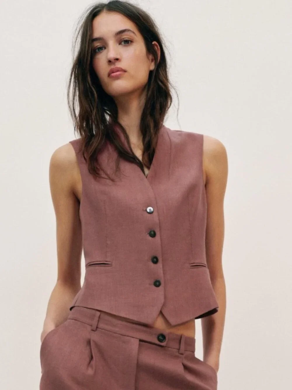 Minimalist Chic Spring Staple Marsala Linen Blend Vest Medium Zara NWT - Picture 2 of 11